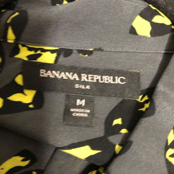 Banana Republic Gray Yellow Black Silk Blouse Top Size Medium Long Sleeve Pocket - Picture 11 of 13